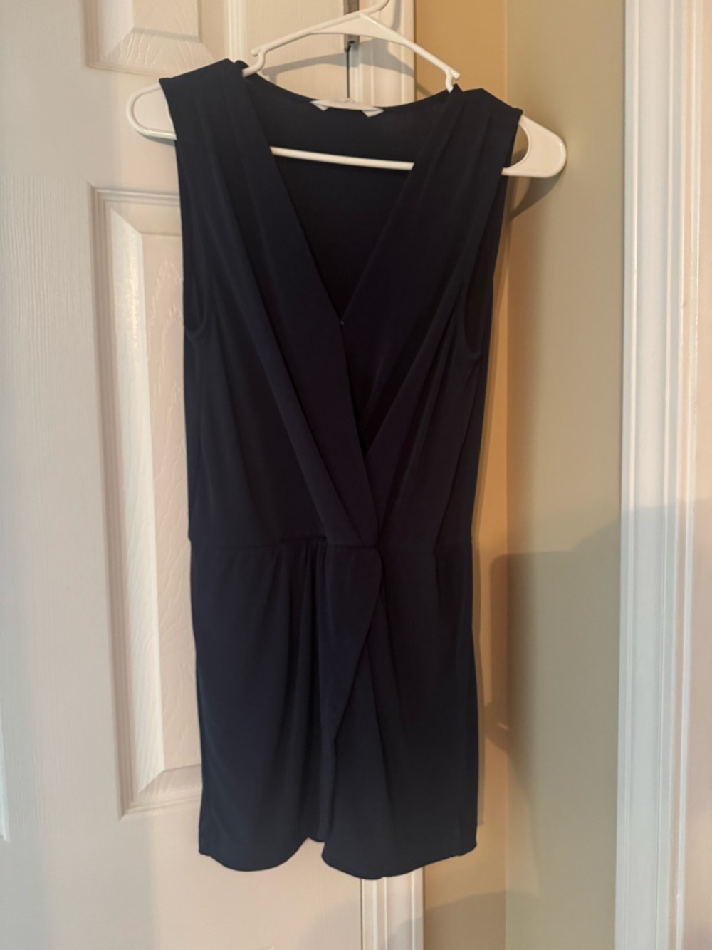 BCBGeneration Navy Deep V Draped Romper